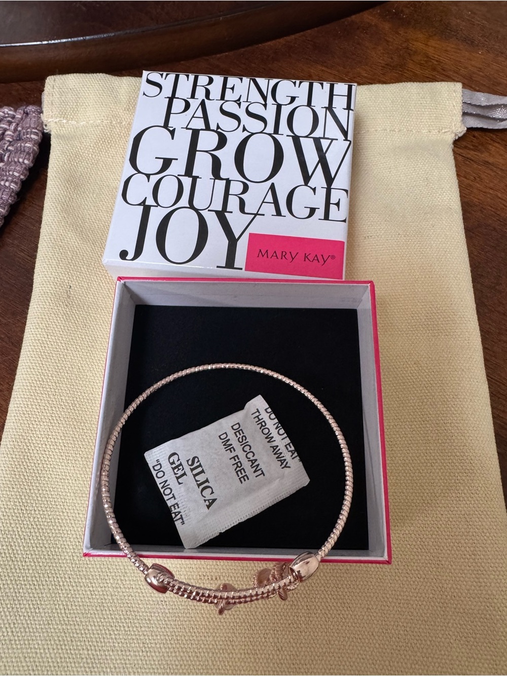 Mary Kay Charm Bracelet Rose Gold Tone Rhinestone Barbell NIB